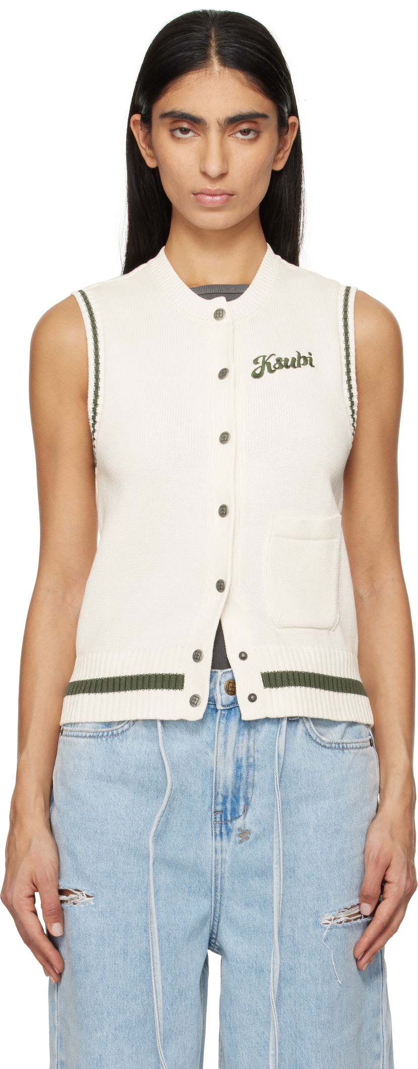 Džemper Ksubi Sleeveless Buttoned Vest Bijela | WPS25KW001