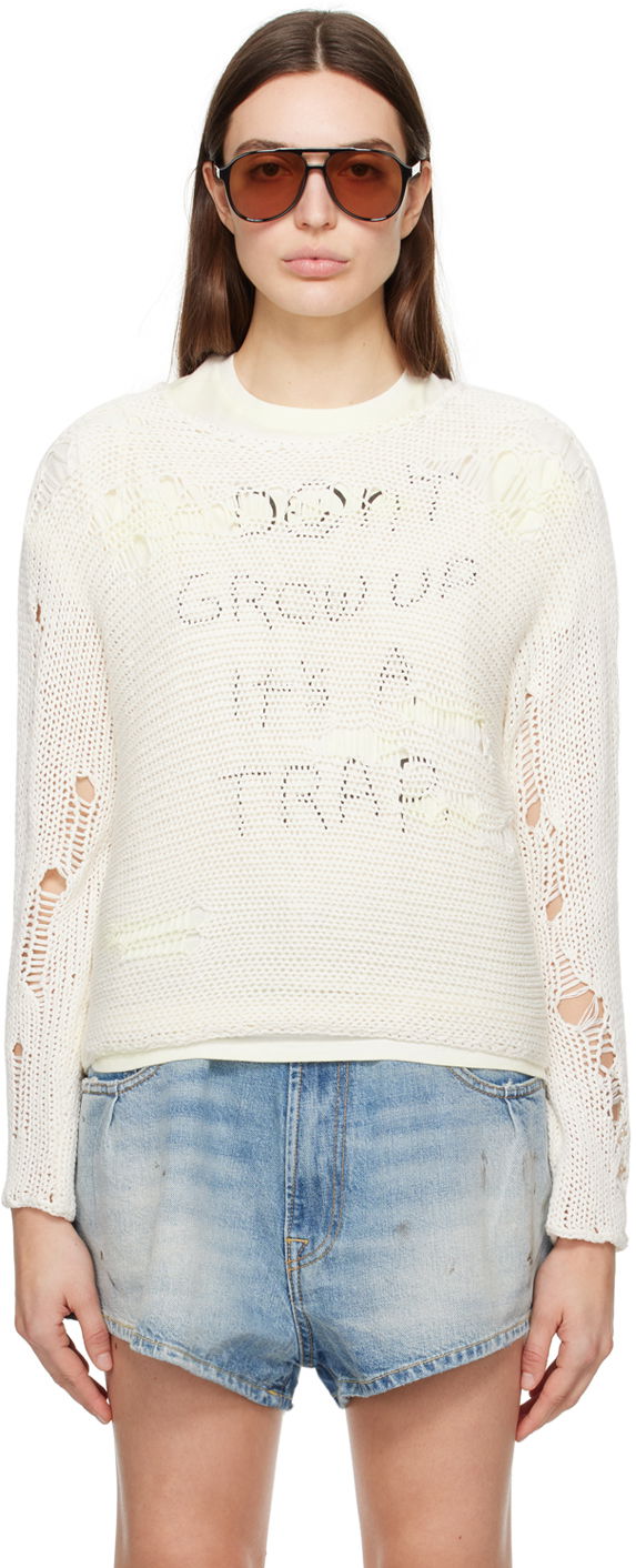 Džemper R13 R13 Distressed Knit Sweater Bijela | R13WY205-Y032B
