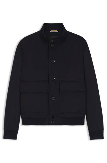 Bomber jakna BOSS Wool-cashmere blouson-style coat with knit trims Crna | 50551091