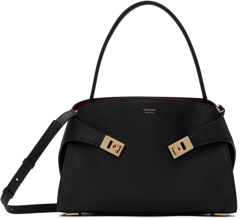 Torba za rame FERRAGAMO Ferragamo Hug Soft Bicolor M Shoulder Bag Crna | 781694