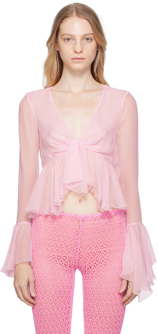 Košulja Blumarine Blumarine Ruffled Tie-Front Blouse Ružičasta | P344C005A