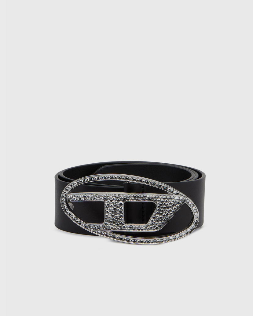 Pojasevi Diesel Black Leather Belt With Crystal Embellished Logo Buckle Crna | X09611-P6364-T8013