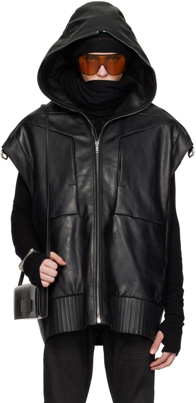Prsluk Rick Owens Rick Owens Sleeveless Leather Hoodie Crna | RR01D3705 LOY