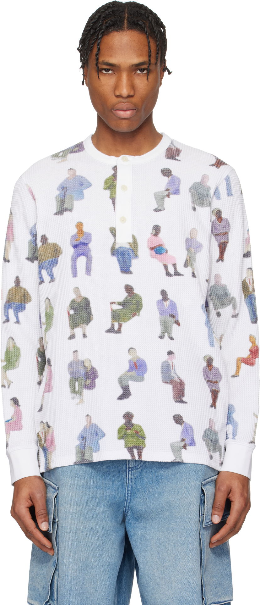 Džemper JW Anderson JW Anderson Printed Waffle Henley Bijela | JO0260-PG1737