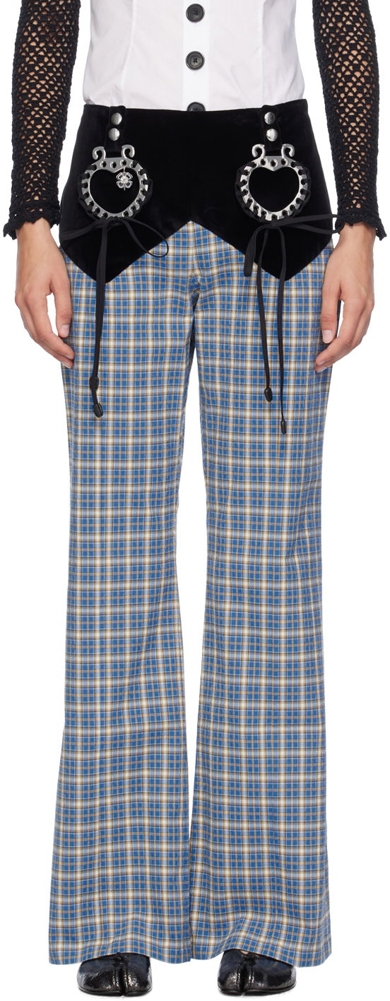 Hlače Chopova Lowena Bell Rope Tartan Trousers Plava | 4067