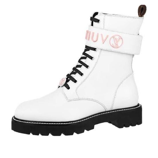 Tenisice i cipele Louis Vuitton White Leather Platform Combat Boots Bijela | 1A9Q9I
