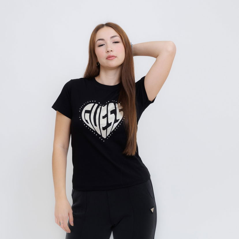 Majica kratkih rukava GUESS Guess Julia Rhinestone T-Shirt Crna | V5RI08J1314-JBLK