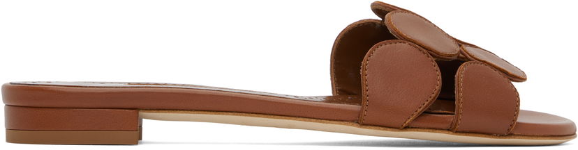 Haljina Manolo Blahnik Manolo Blahnik Haribalmuflat Leather Scalloped Slides Smeđa | 424-1839