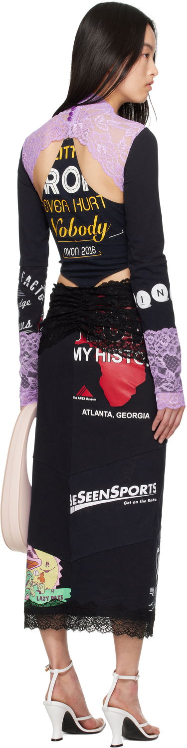 Haljina Marine Serre Marine Serre Regenerated T-Shirt & Lace Midi Dress Crna | WDR354A UJER0003, 2