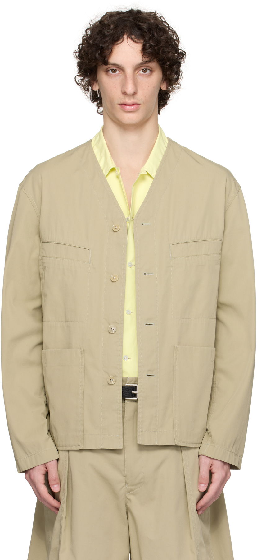 Košulja LEMAIRE Lemaire Collarless Overshirt Bež | OV1011 LF1352