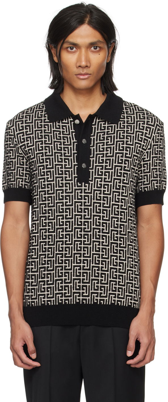 Polo majica Balmain Monogram Polo Crna | CH1GB020KB03