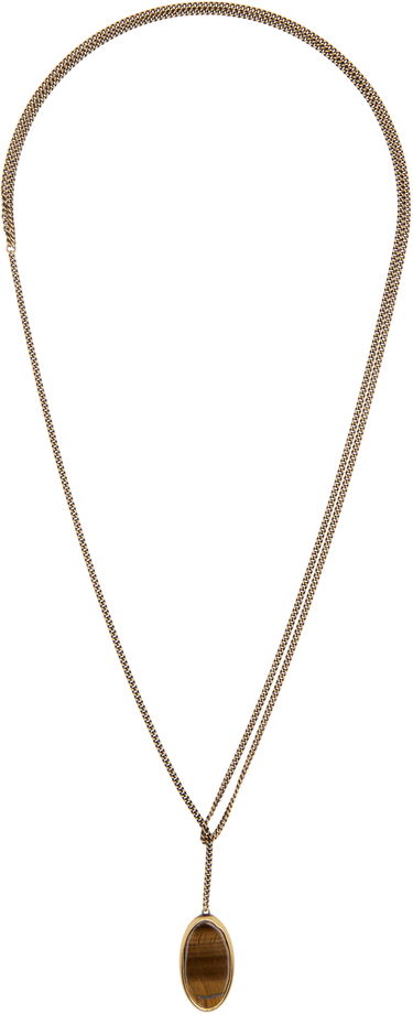 Ogrlica Dries Van Noten Dries Van Noten Curb Chain Lariat Necklace with Tiger's Eye Pendant Smeđa | 252-028205-087, 0