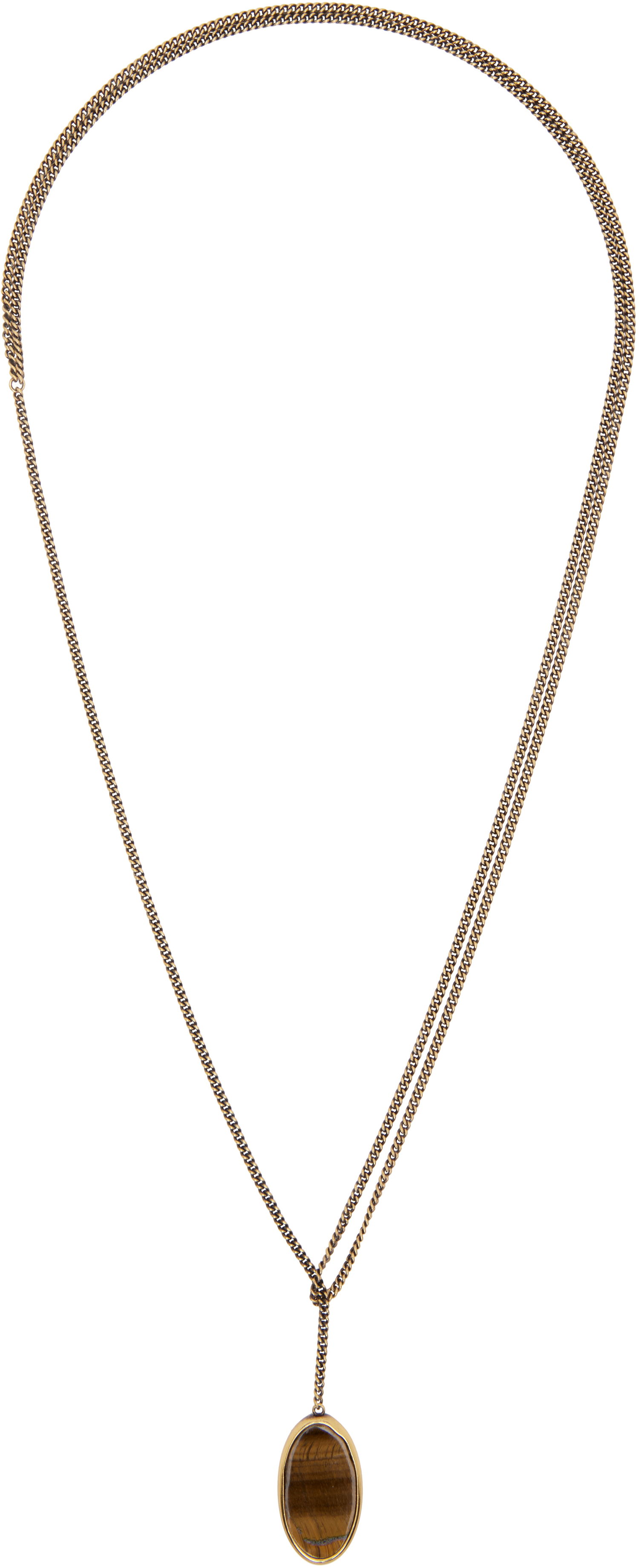 Ogrlica Dries Van Noten Dries Van Noten Curb Chain Lariat Necklace with Tiger's Eye Pendant Smeđa | 252-028205-087, 0