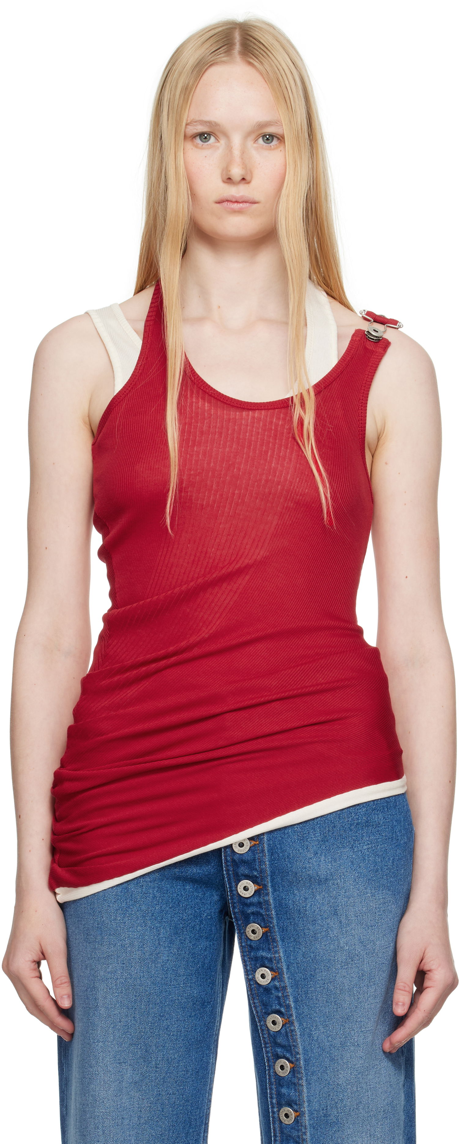 Majica bez rukava Jean Paul Gaultier Jean Paul Gaultier Draped Double Tank Top Crvena | 25/34-F-DB053-J092-3003, 0