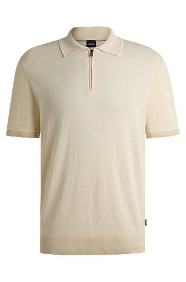 Polo majica BOSS Knit Sweater with Zip Placket Bež | 50537640