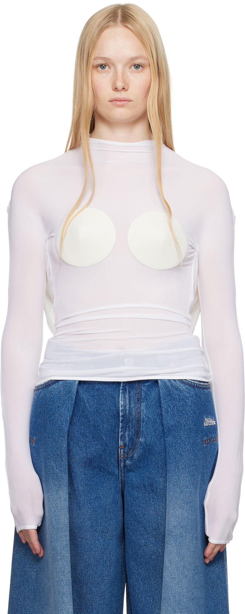 Majica kratkih rukava Jean Paul Gaultier Jean Paul Gaultier 'The Backless Conical' Sheer Top Bijela | 25/34-F-TO279-J082-1103