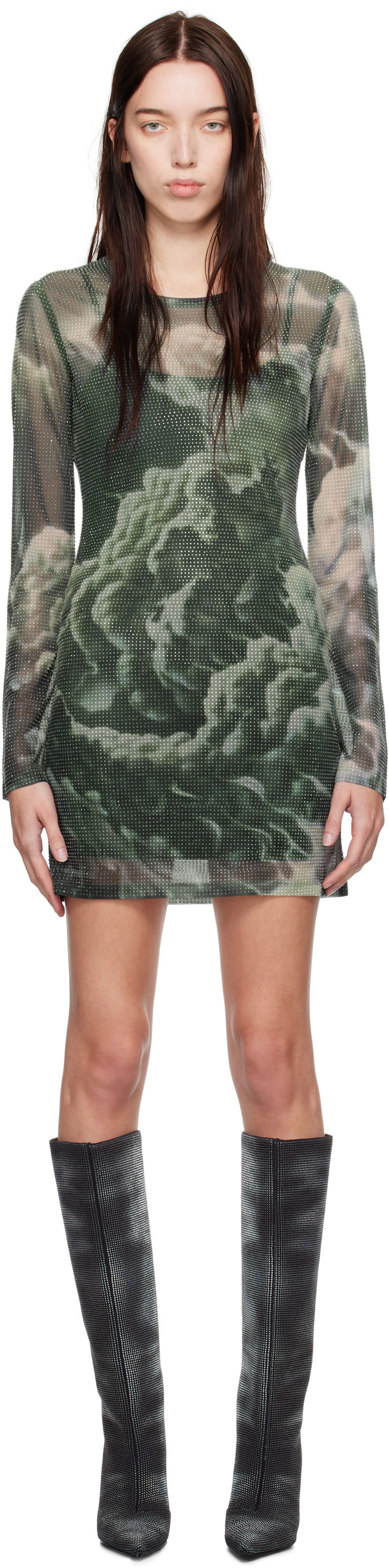 Haljina Alexander Wang Crystal Hotfix Cloud-Print Dress Zelena | 1CC4246700