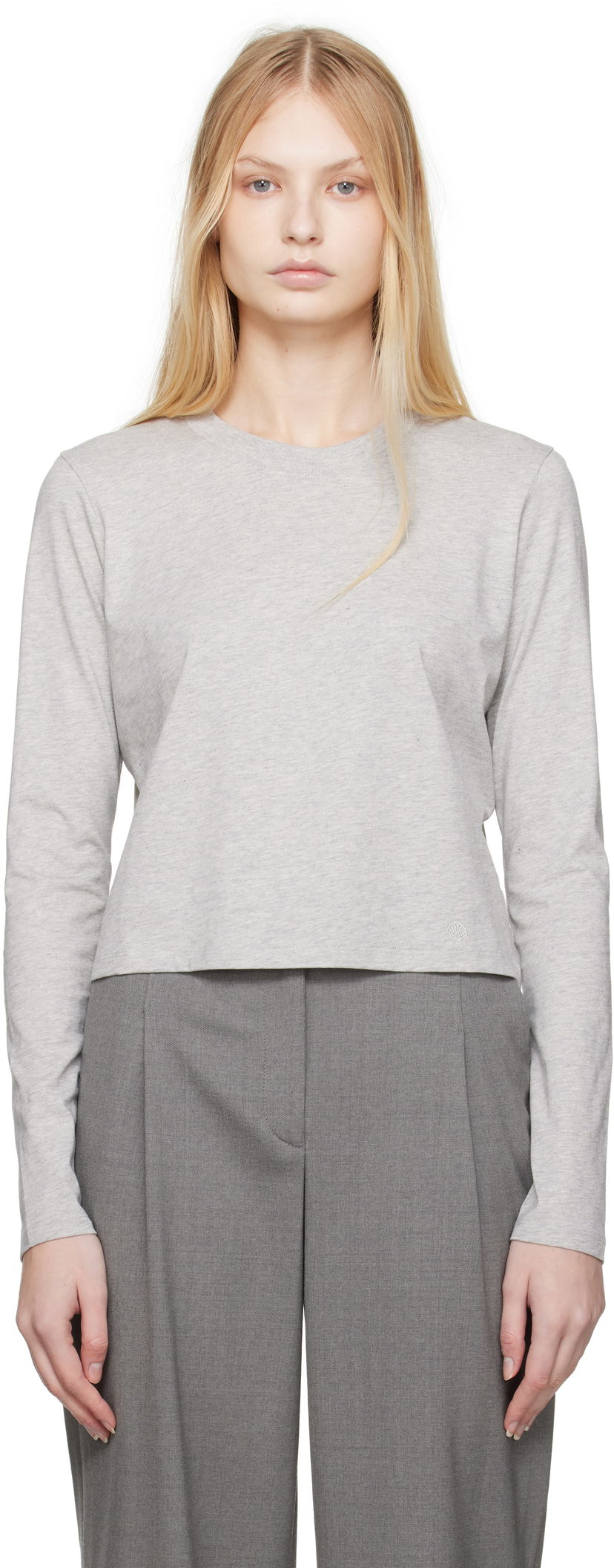 Crop top Loulou de Saison Loulou de Saison Masal Cropped Long Sleeve T-Shirt Siva | MASAL