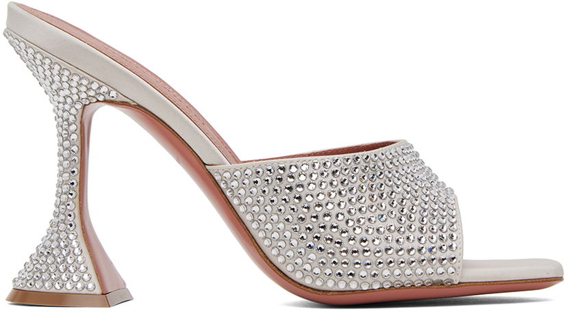 Njega cipela Amina Muaddi Amina Muaddi Lupita Crystal Slipper Heeled Sandals Bijela | LUPITA CRYSTAL SLIPPER CL SATIN