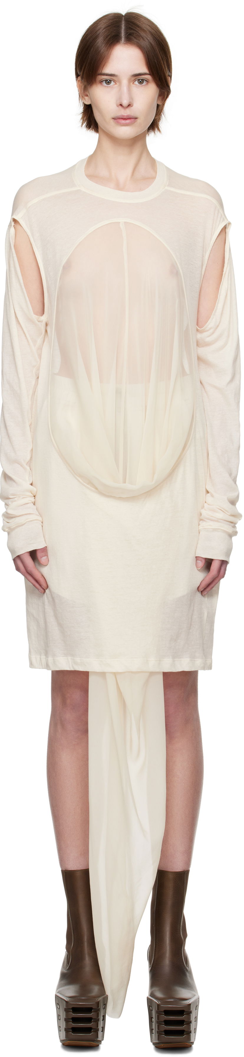 Haljina Rick Owens Rick Owens Draped Long Sleeve T-Shirt Bež | RP01E7205 UCS