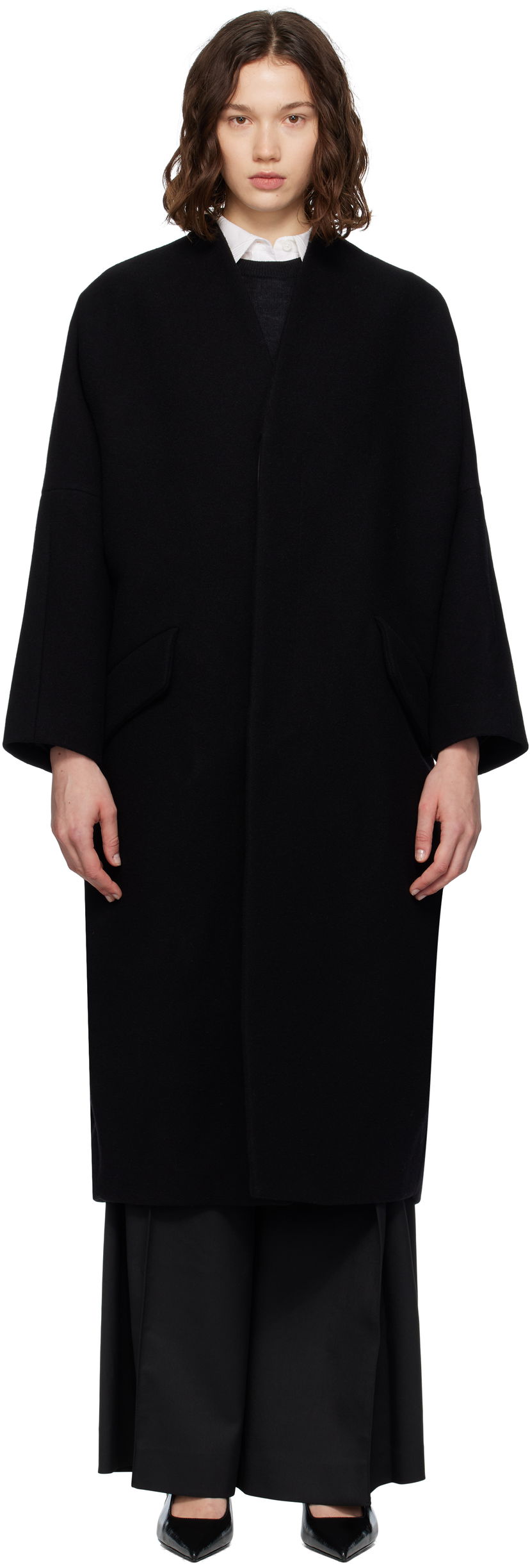 Kaputi Maison Margiela MM6 Maison Margiela Wool Felt Overcoat Crna | S52AA0192 M35469