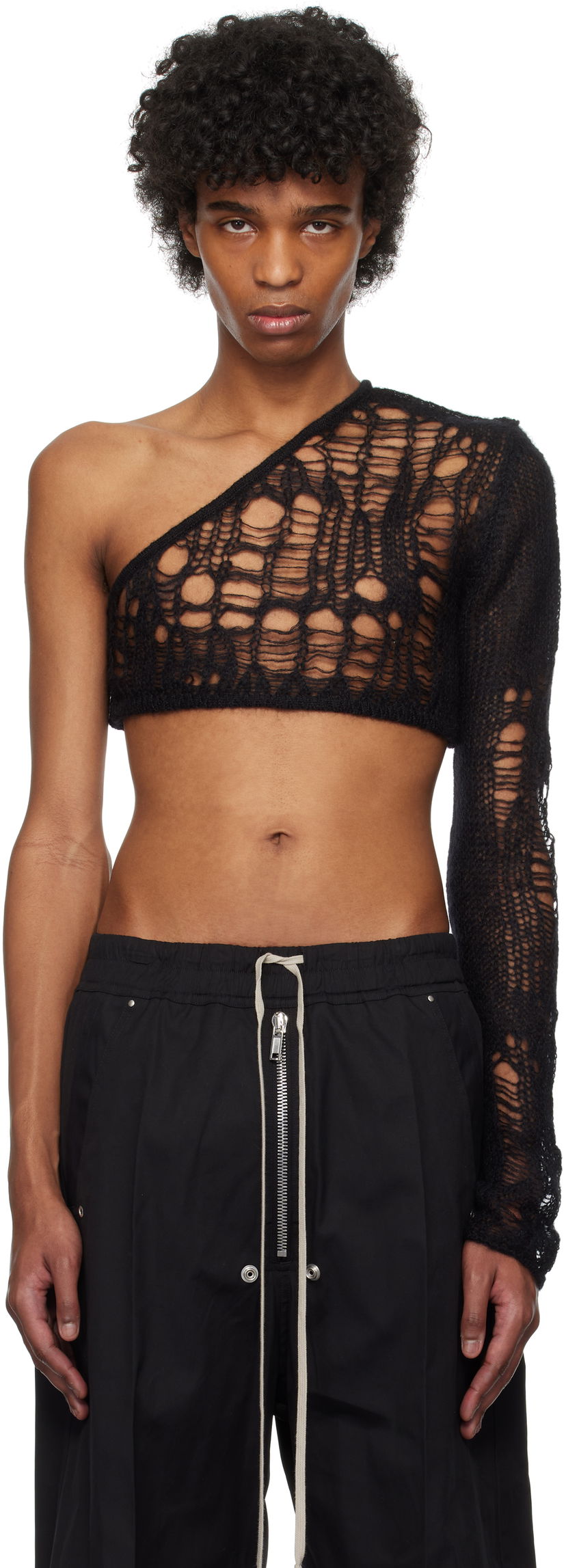 Džemper Rick Owens Rick Owens Hollywood Spider Ziggy One-Shoulder Sweater Crna | RU01E5610 KNETMH