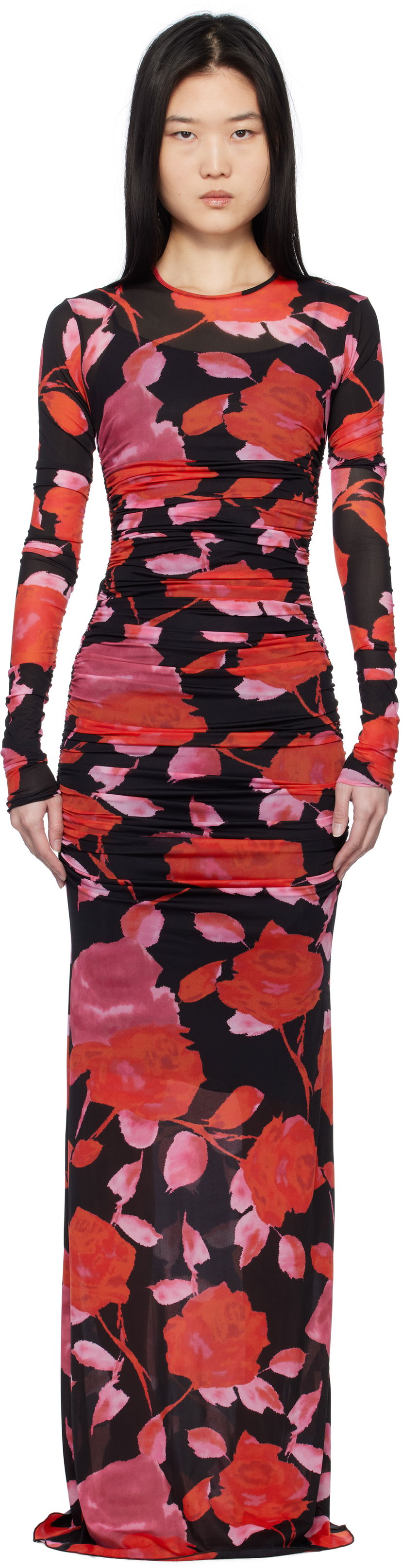 Haljina Blumarine Blumarine Floral Print Mesh Maxi Dress Višebojno | P522A610A