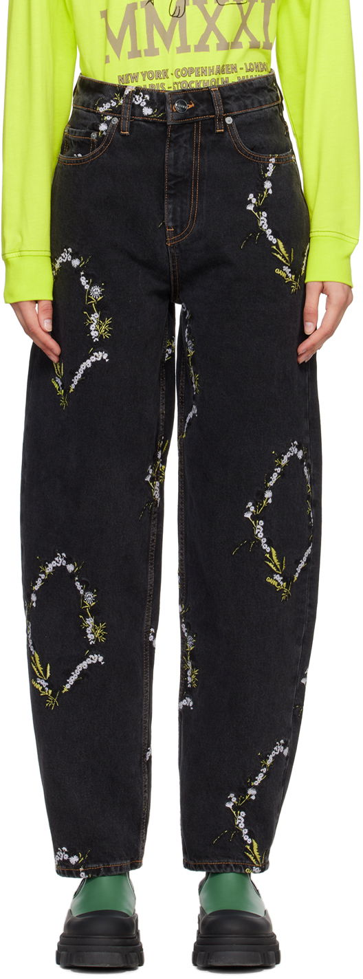 Jeans GANNI GANNI Jeans with Floral Embroidery Crna | J1153