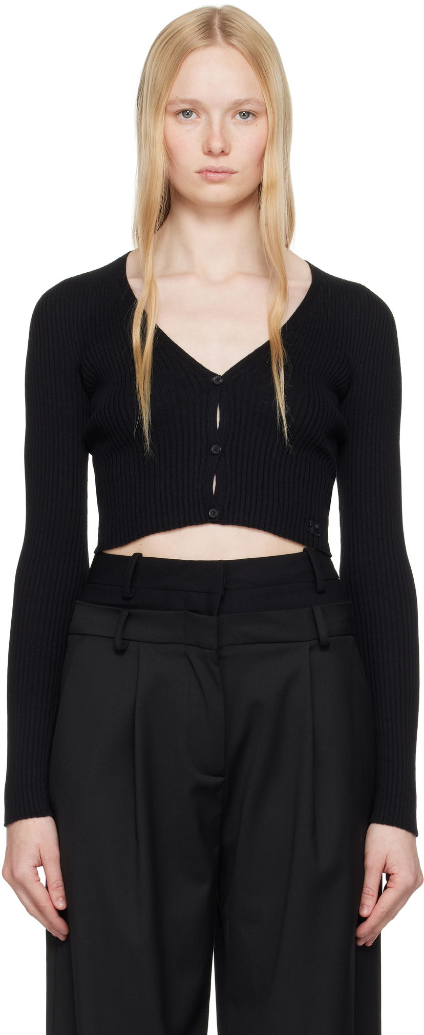 Džemper Courrèges Courrèges Rib Knit Cropped Cardigan Crna | 225MGI034FI0049