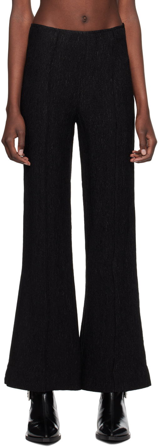 Hlače GANNI Black Stretch Flared Trousers Crna | F9396