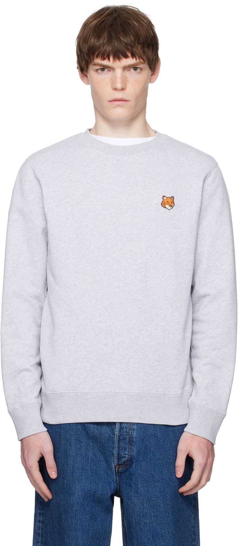 Dukserice MAISON KITSUNÉ Maison Kitsuné Fox Head Patch Regular Sweatshirt Siva | PM00303KM0340