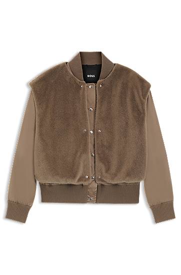 Bomber jakna BOSS BOSS Satin Bomber Jacket with Removable Faux-Fur Gilet Smeđa | 50546846