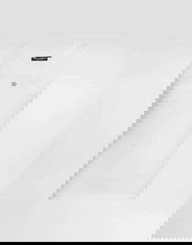 Majica bez rukava Dolce & Gabbana Dolce & Gabbana Fine-Rib Jersey Tank Top with DG Logo Pin Bijela | F8V40TGDCX9W0800, 0