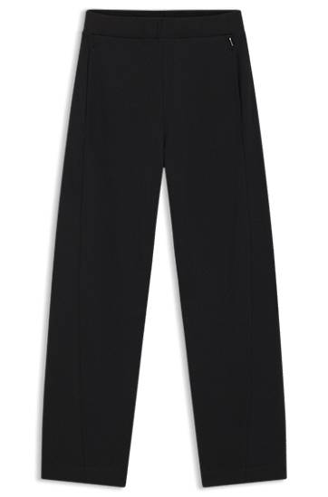 Trenirka BOSS Cotton-blend Wide-Leg Tracksuit Bottoms with Lustrous Piping Crna | 50551504, 0