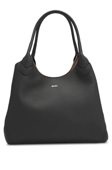 Tote bag BOSS BOSS Grained Leather Tote Bag with Logo Lettering Crna | 50547732