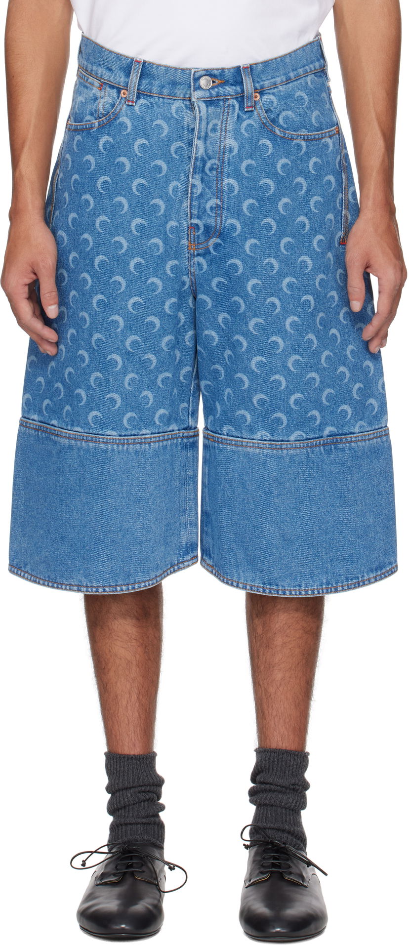 Kratke hlače Marine Serre Marine Serre Moon Laser Denim Shorts Plava | USH004A CDEN0002