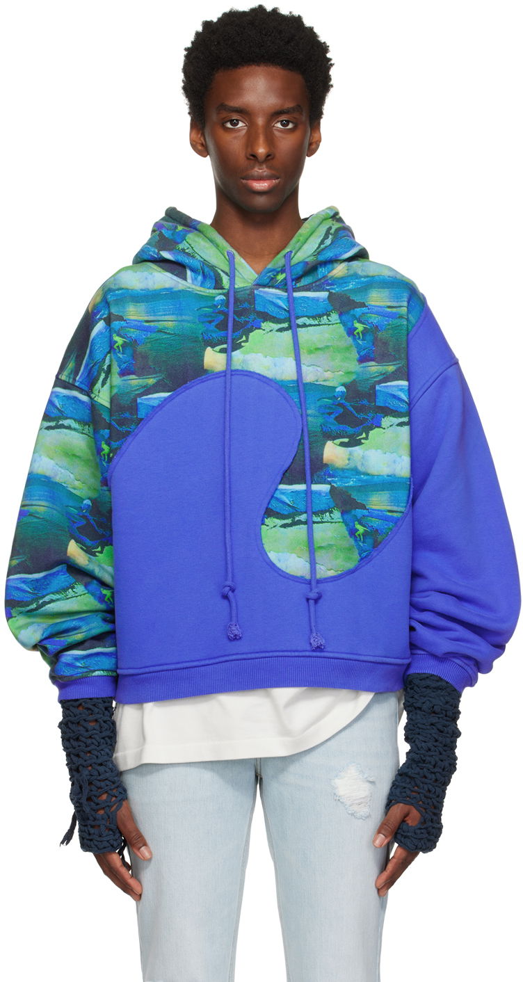 Dukserice ERL Paneled Graphic Hoodie Plava | ERL06T038
