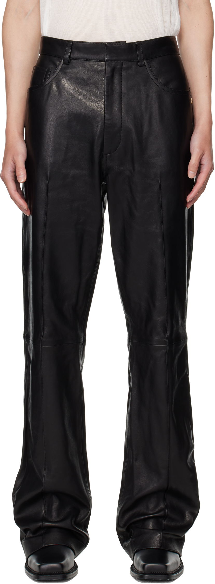 Hlače AMIRI AMIRI Boot Cut Leather Pants Crna | AMLTPA1009