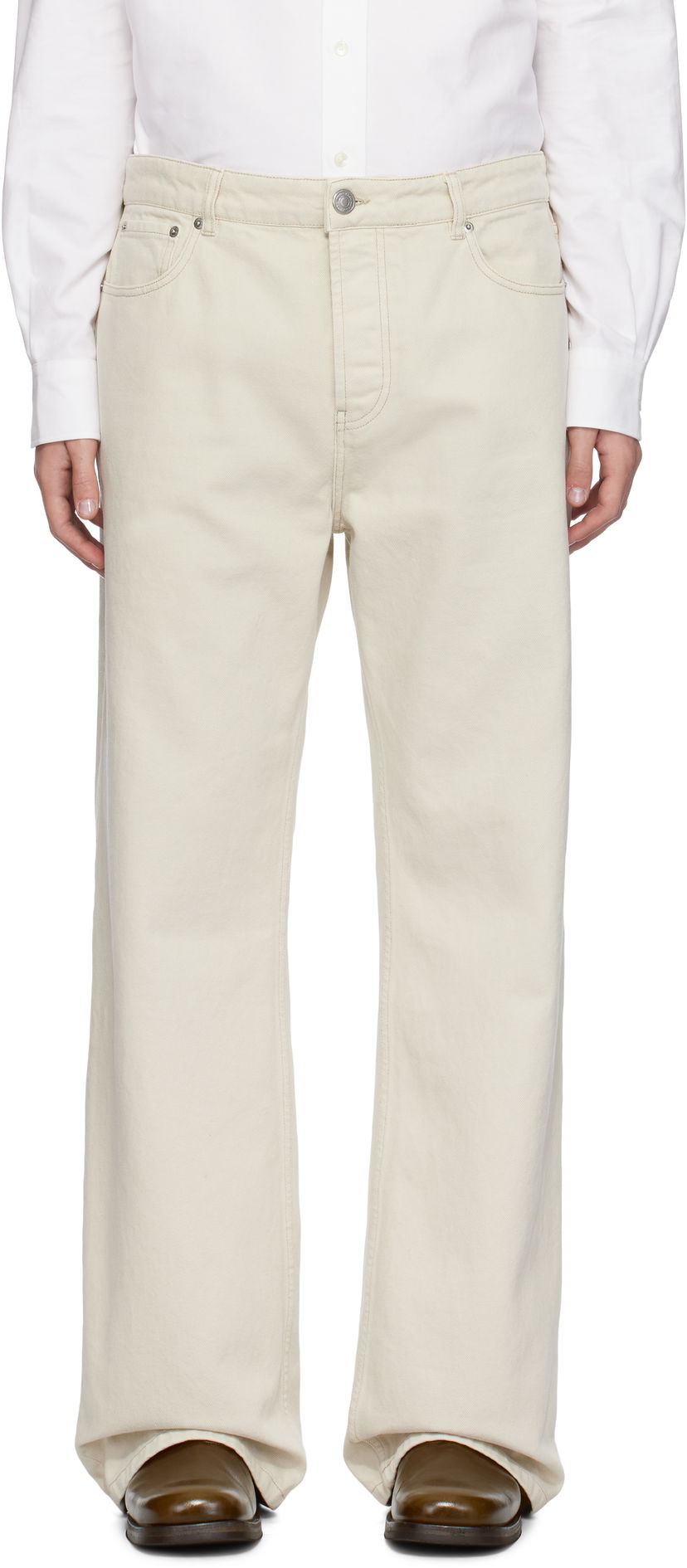 Jeans AMI Large Fit Jeans Bijela | HTR450.CO0037