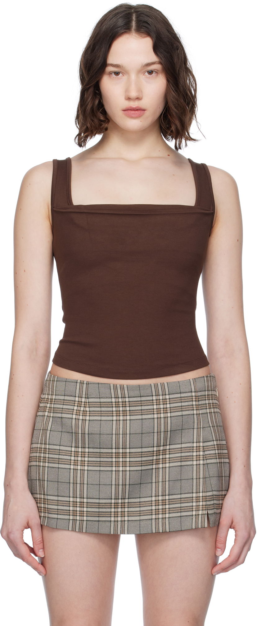 Majica bez rukava Miaou Miaou Luna Square Neck Tank Top Smeđa | 7110PONCHO