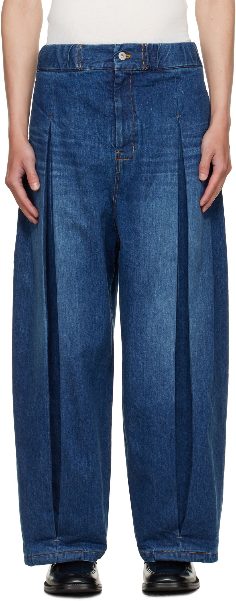 Jeans sage NATION SAGE NATION Box Pleat Jeans Plava | S074 BOX PLEAT TROUSER DENIM D