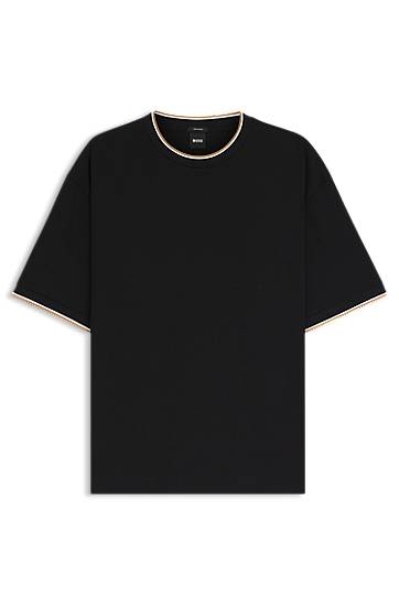Majica kratkih rukava BOSS Cotton T-Shirt with Striped Cuffs Crna | 50548012