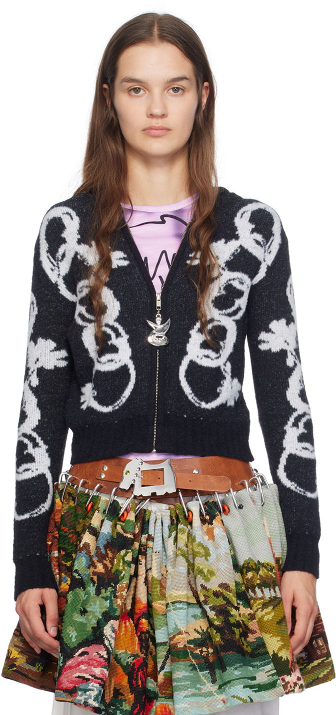 Džemper Chopova Lowena Chain Link Hooded Cardigan Crna | 5197