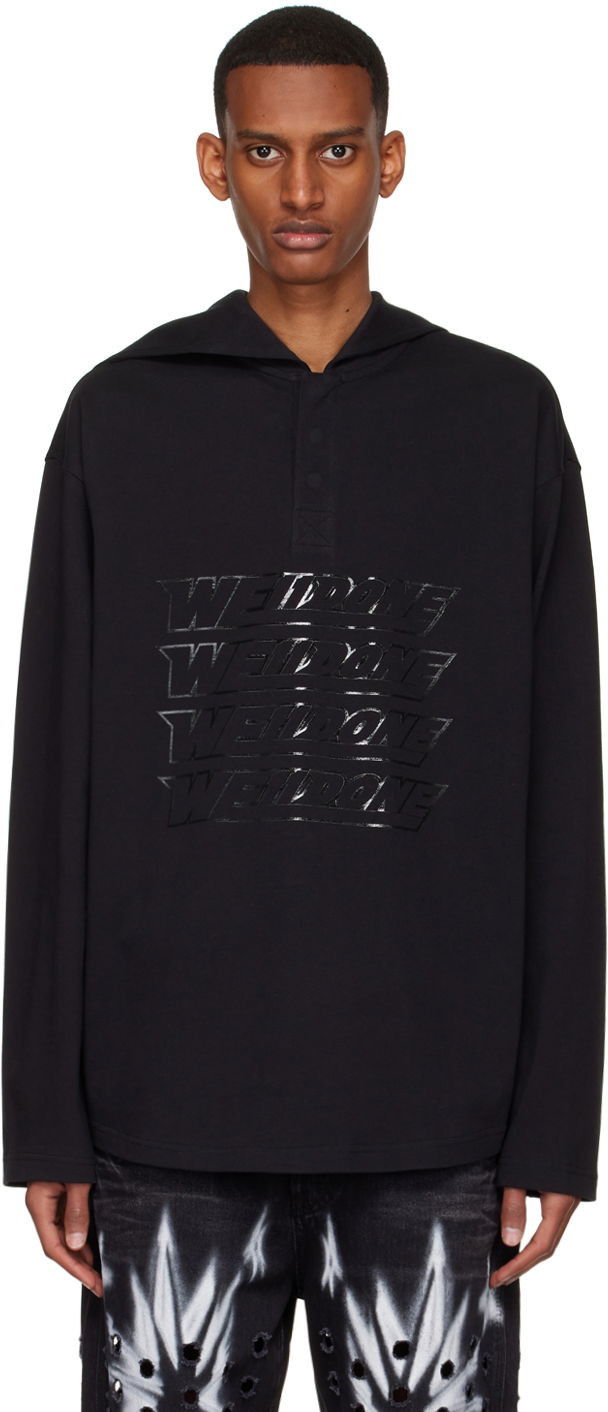 Dukserice We11done We11done Embossed-Logo Cotton Henley Crna | WD-TT1-22-554-U-BK