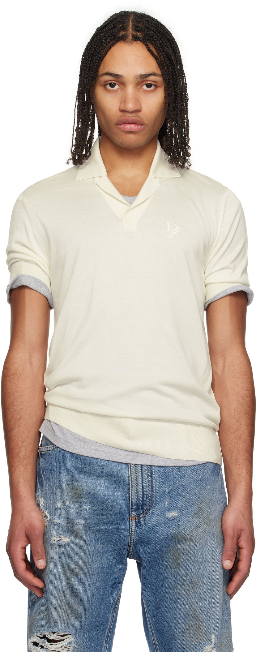 Polo majica Dolce & Gabbana Dolce&Gabbana Silk Polo with Logo Embroidery Bijela | GXZ09ZJBSK3