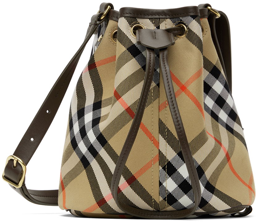 Torba za rame Burberry Drawstring Check Bag Bež | 8093804