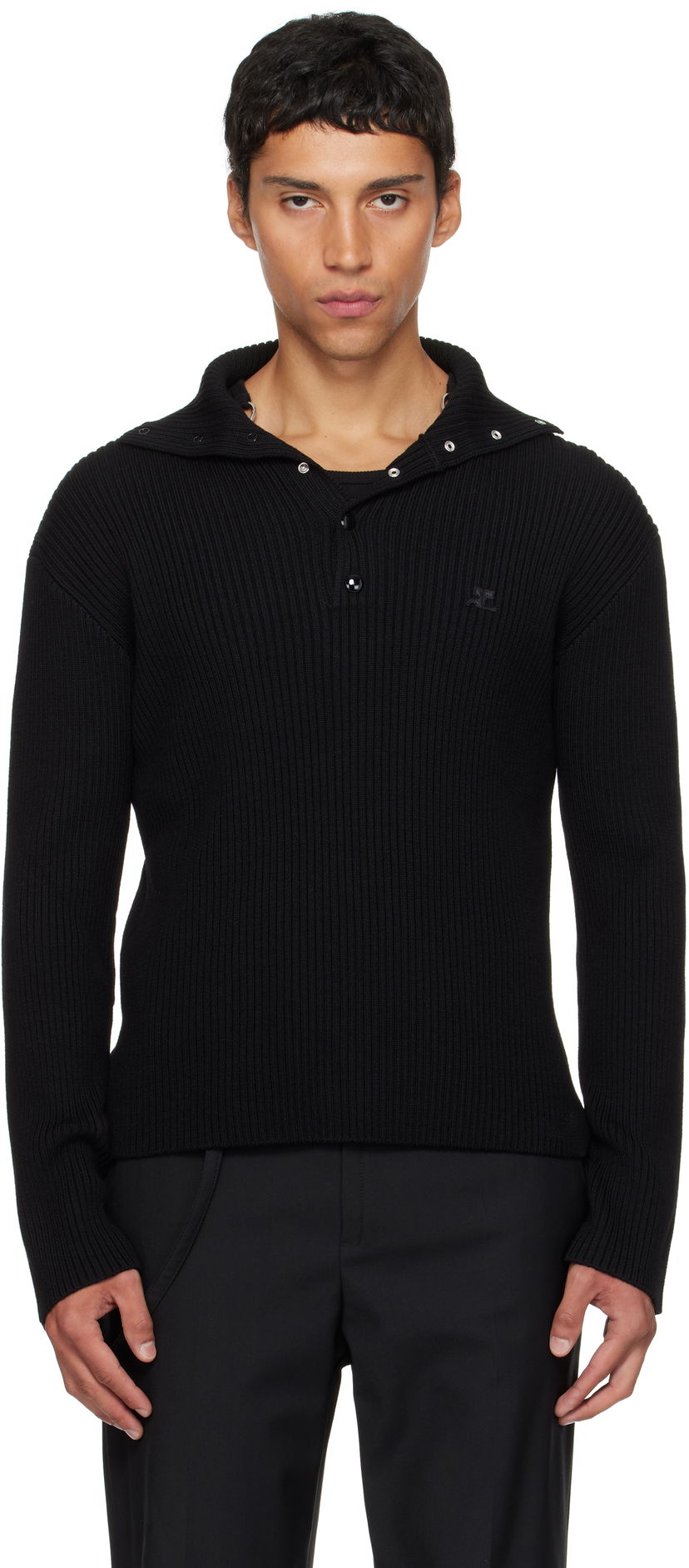 Džemper Courrèges Courrèges Ribbed Wool Polo Crna | 325MPO050FI0036