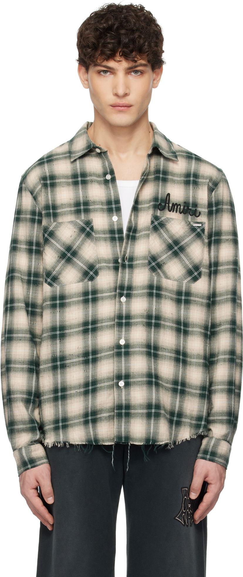Košulja AMIRI Amiri Shotgun Distressed Plaid Flannel Shirt Zelena | AMSTFL1009