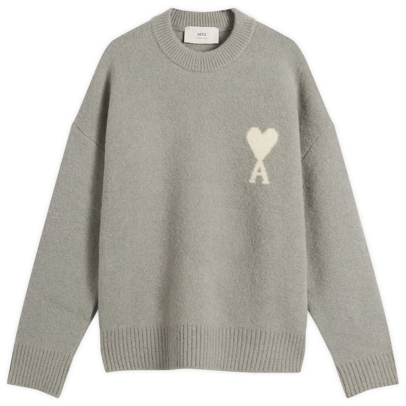 Džemper AMI Men's Alpaca Knit ADC Crew Neck Jumper, Size Large Siva | H25UKS836-KN0135-058H25