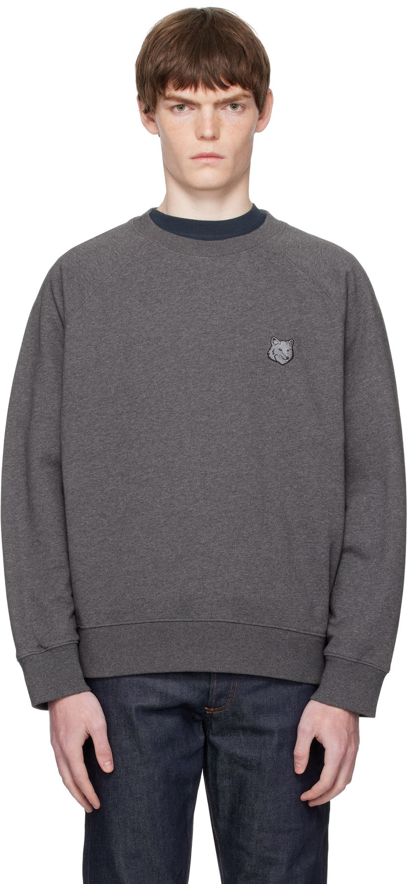 Dukserice MAISON KITSUNÉ Maison Kitsuné Fox Head Patch Oversize Sweatshirt Siva | PM00306KM0340
